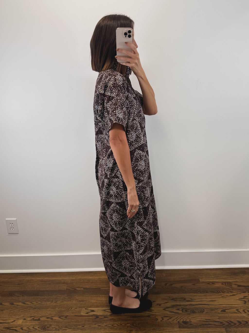 The Homestead Dress | Brown Paisley Midi Shirt Dress