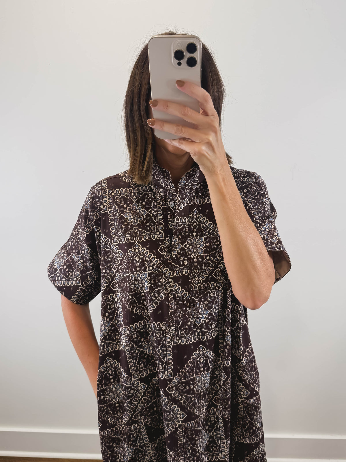 The Homestead Dress | Brown Paisley Midi Shirt Dress