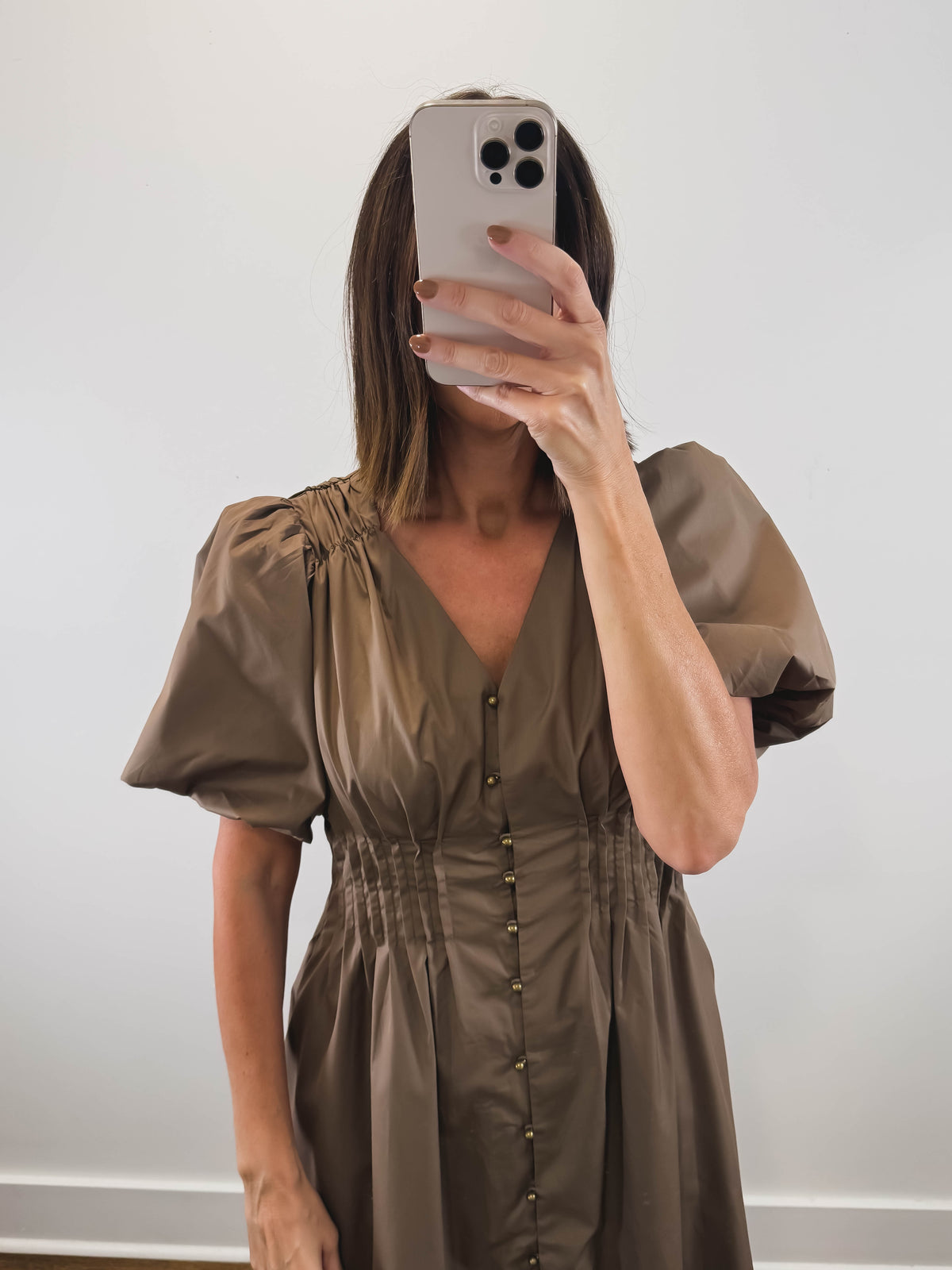 The Cinnamon Dress | Mocha Puff Sleeve Midi Dress