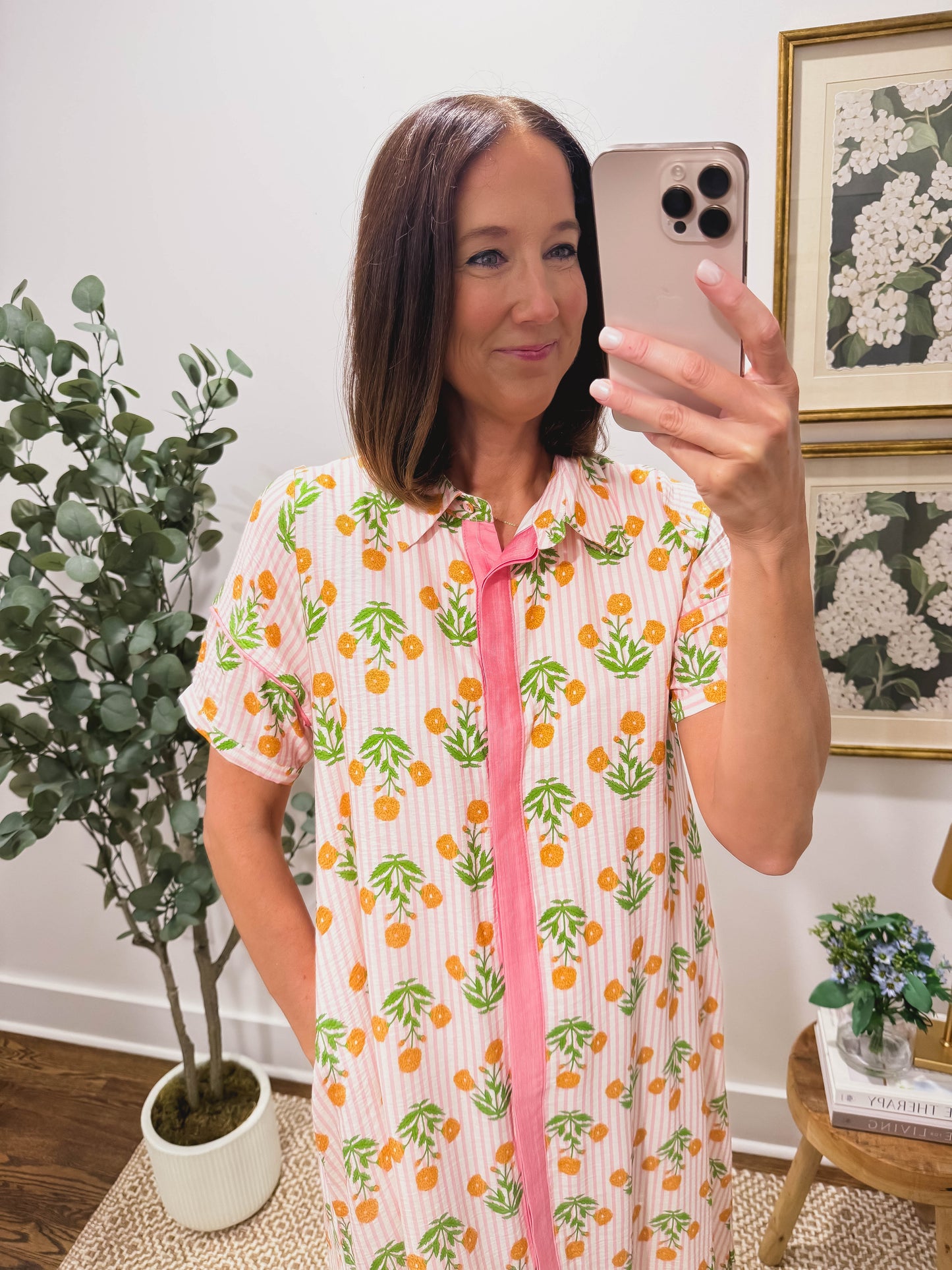 Marino Bloom Shirt Dress in Pink/Orange