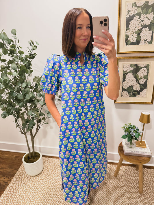 The Blue Floral Block Print Dress