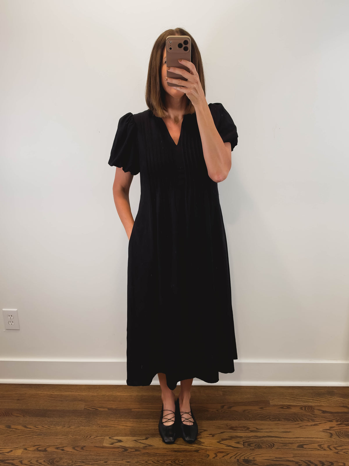 The Onyx Dress | Black Puff Sleeve Midi Dress