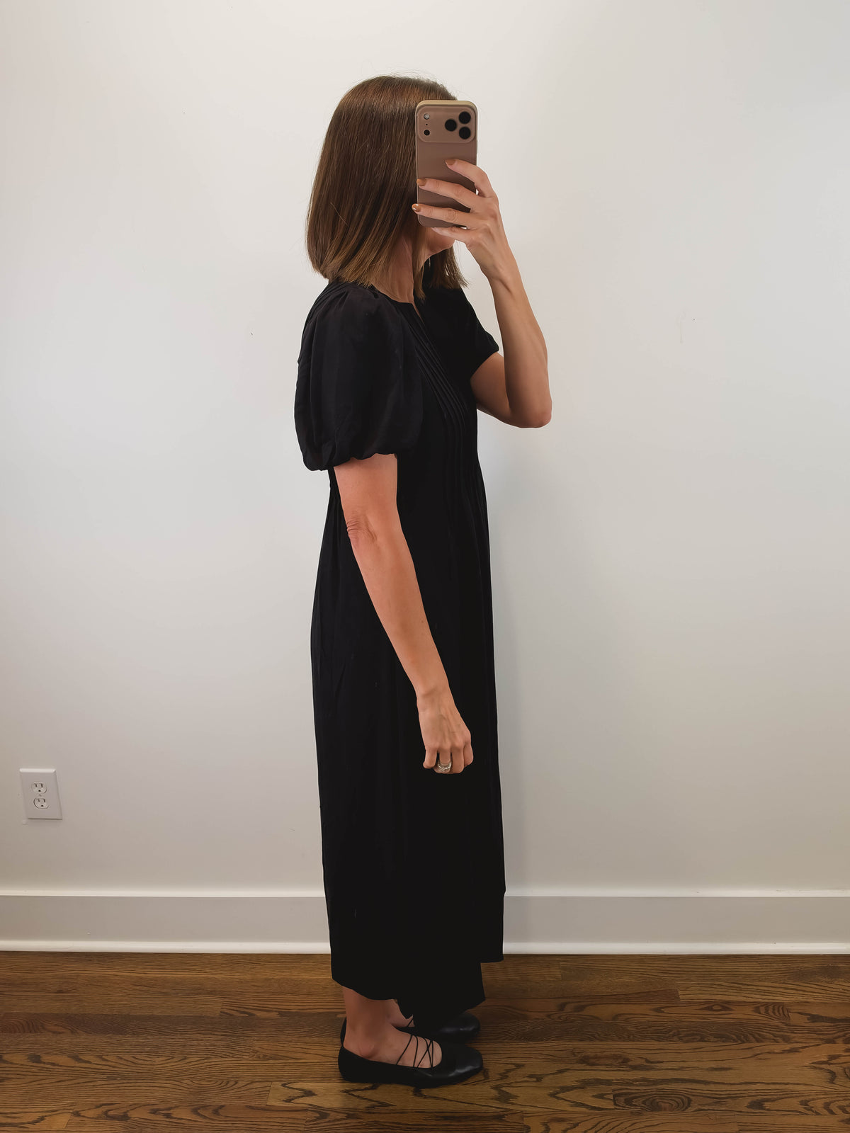 The Onyx Dress | Black Puff Sleeve Midi Dress