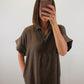 The Driftwood Dress | Brown Collared Midi Shirt Dress