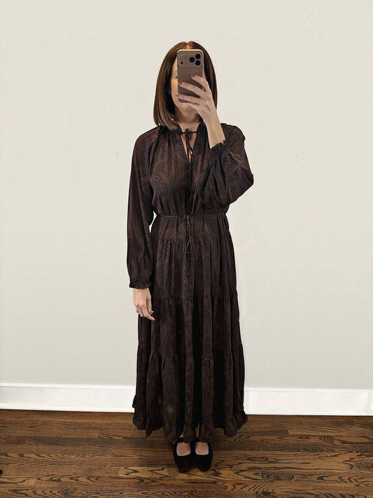 The Bourbon Dress | Brown Paisley Maxi Dress