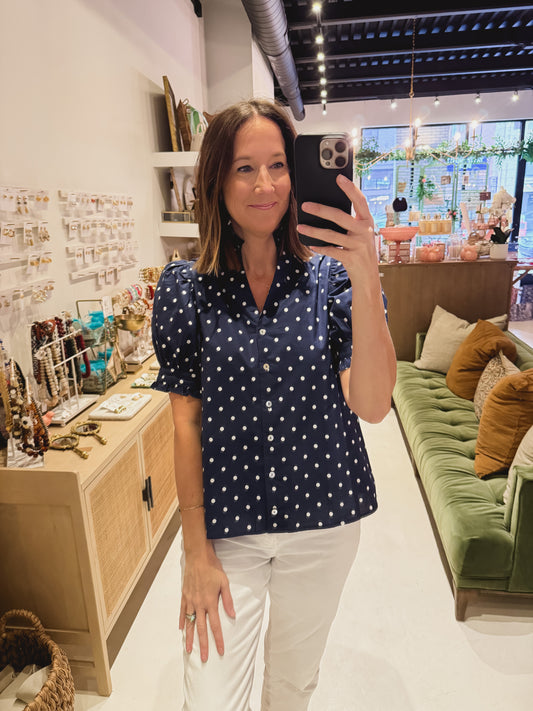 Navy Polka Dot Blouse