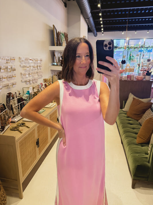 The Pink Contrast Trim Sleeveless Dress