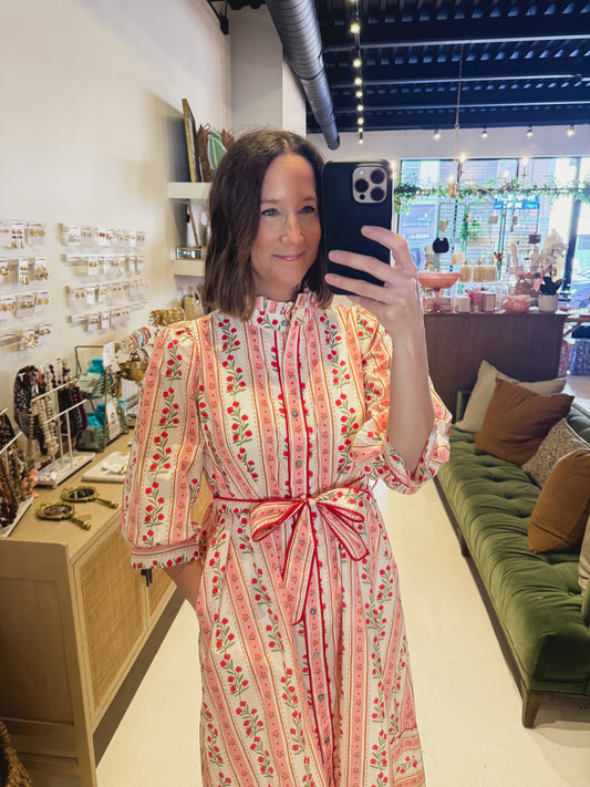 The Floral Stripe Button-Front Dress