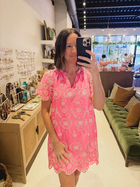 The Laurin Eyelet Shift Mini Dress