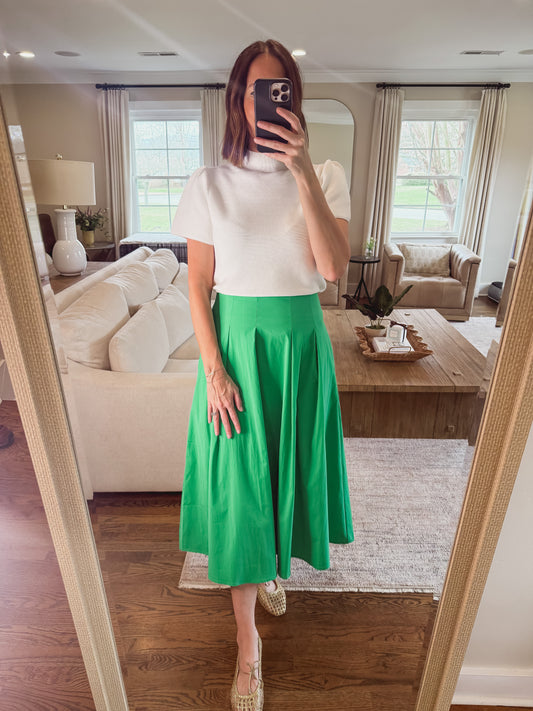 The Pleated Midi Skirt in Emerald Green
