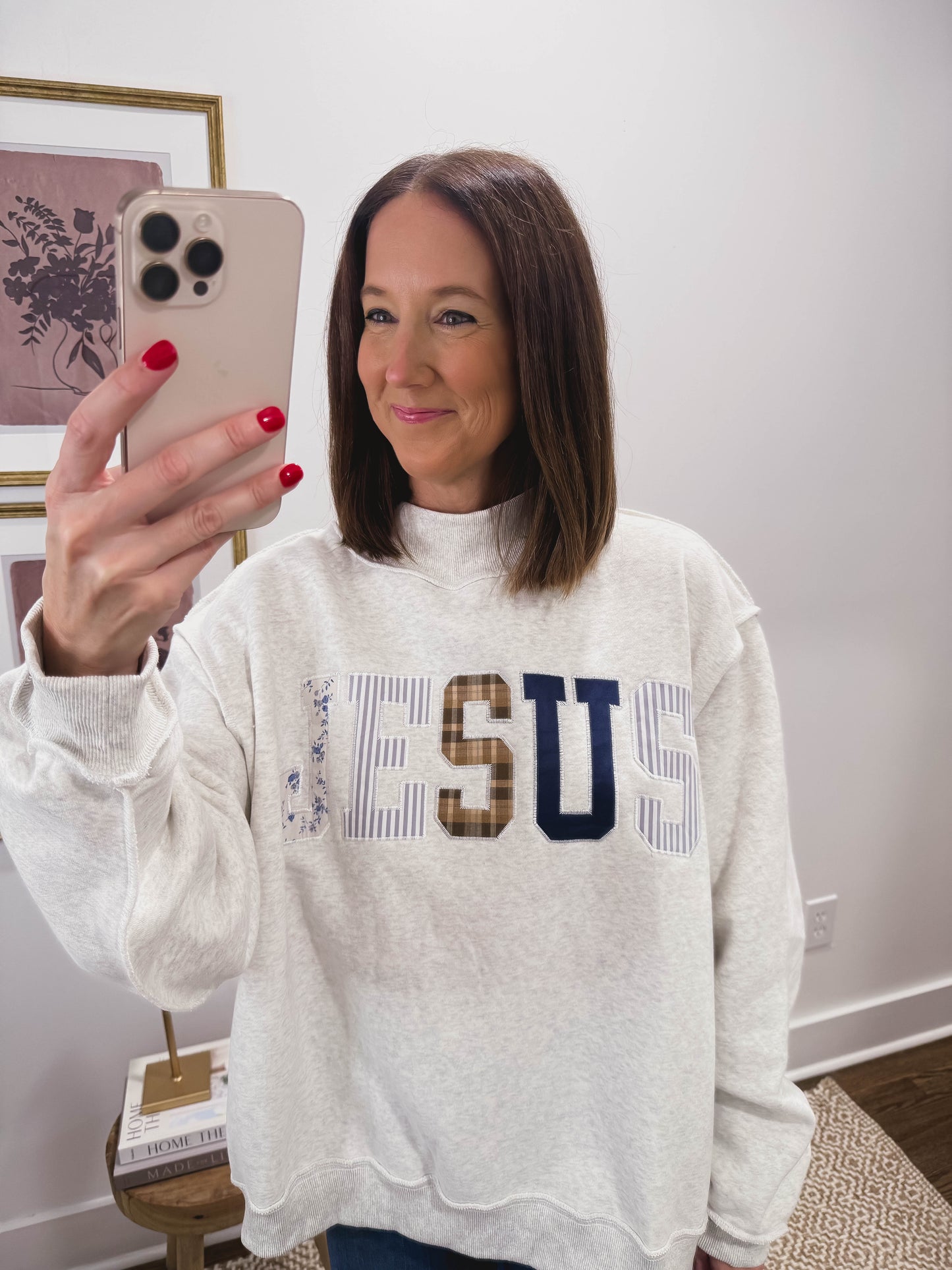 Jesus Patchwork Mockneck Oversized Sweatshirt