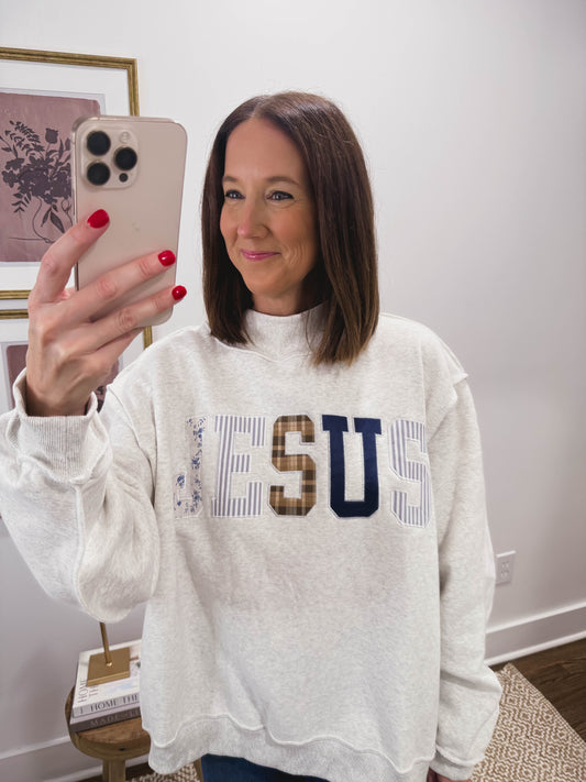 Jesus Patchwork Mockneck Oversized Sweatshirt