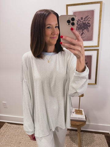 Striped Rib Lounge Top in Baby Blue