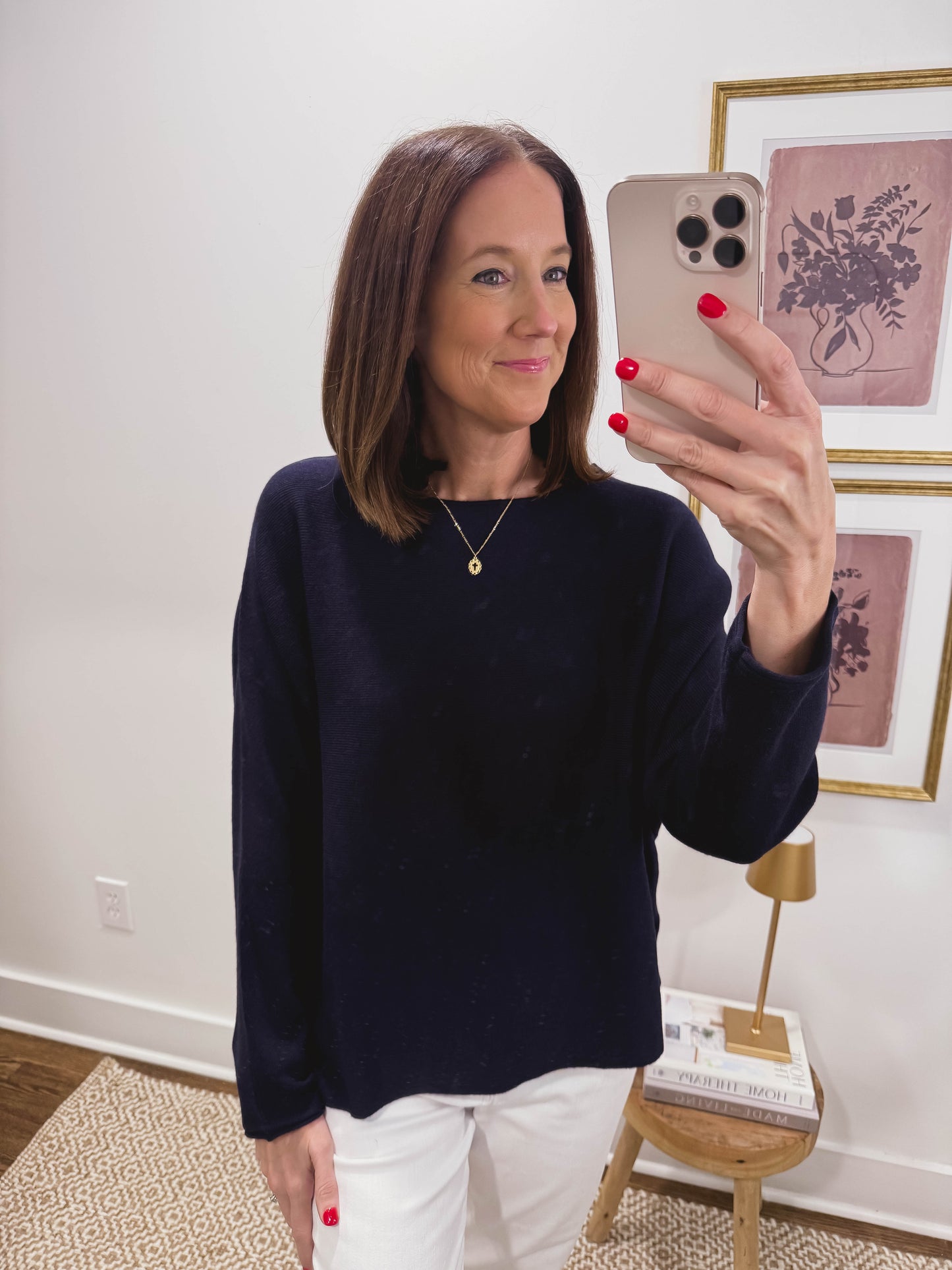 Navy Batwing Sweater Top