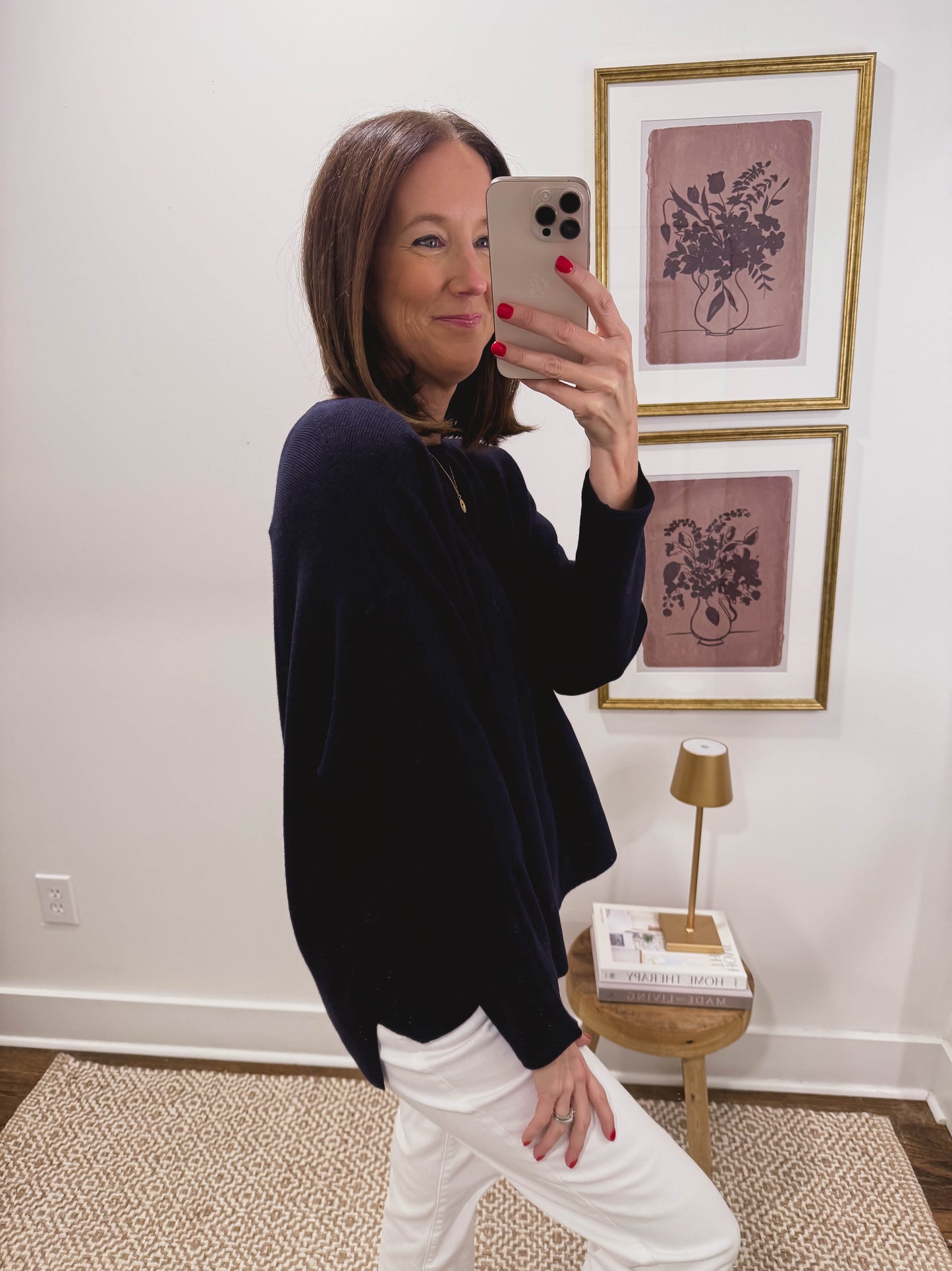 Navy Batwing Sweater Top