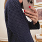 Navy Blue Dot Loungewear Long Sleeve Top