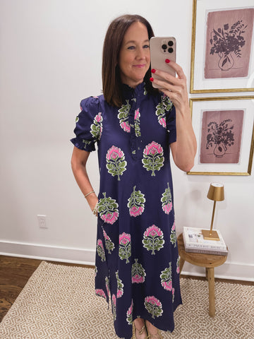 The Navy Garden Midi Dress