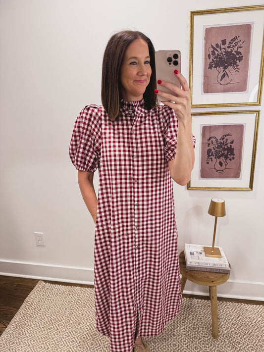 Heritage Gingham Dress in Burgundy
