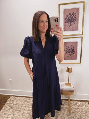 Sutton Collared Midi Dress in Navy