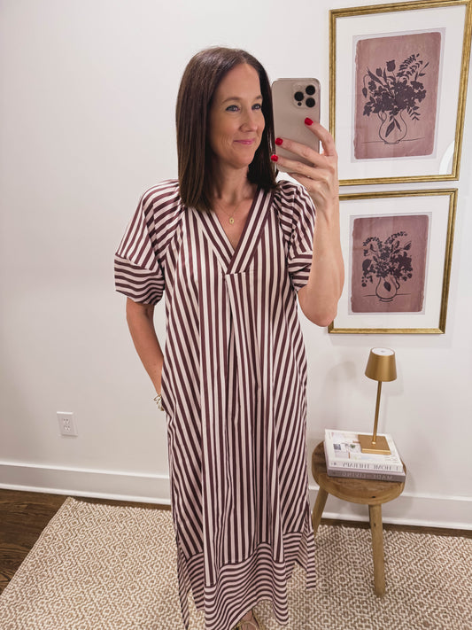 Brown Striped Lightweight Midi Dress