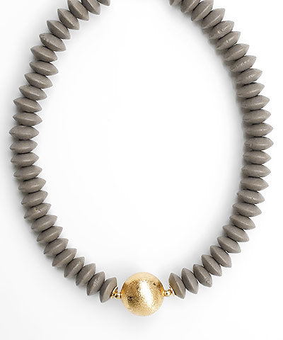 Grey Beaded Necklace with Gold Bead