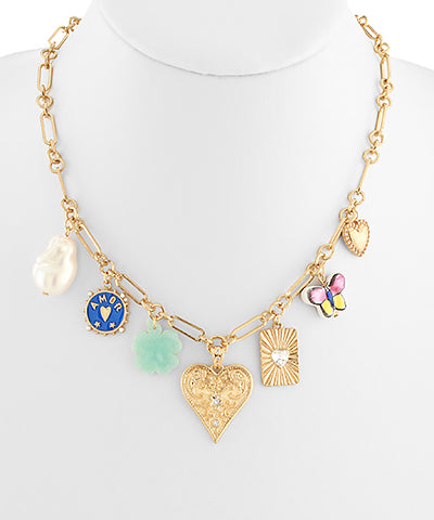 Heart-Butterfly Multi Charm Necklace