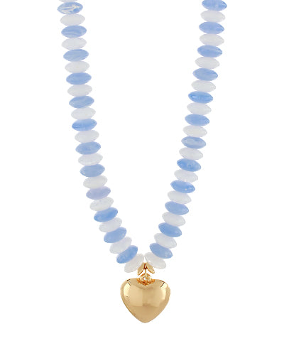 Blue Beaded Heart Necklace