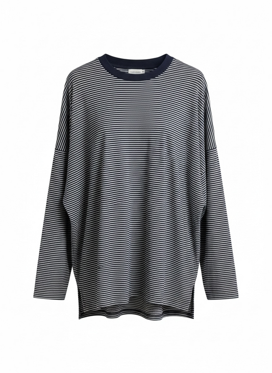 The Levi Striped Oversized Long Sleeve Top in Navy
