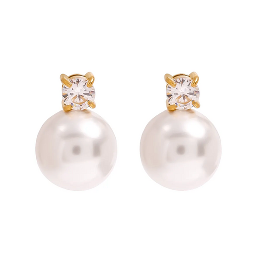 Waterproof Pearl and CZ Studs