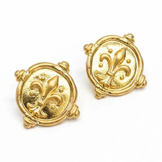 Fleur-De-Lis Coin Stud Earrings