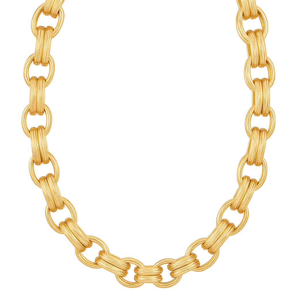 Gold Textured Metal Oval Chain Necklace