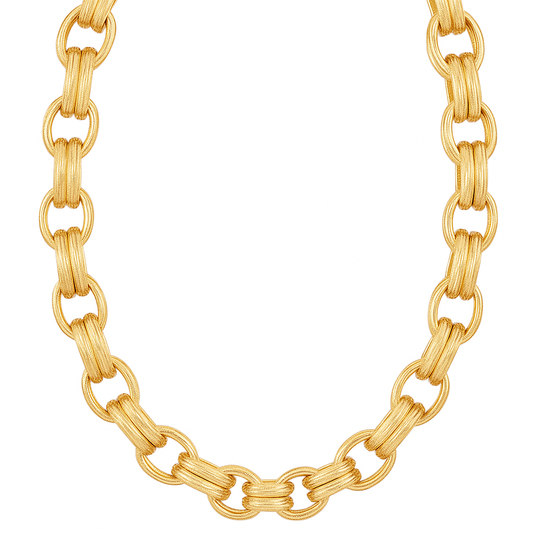 Gold Textured Metal Oval Chain Necklace