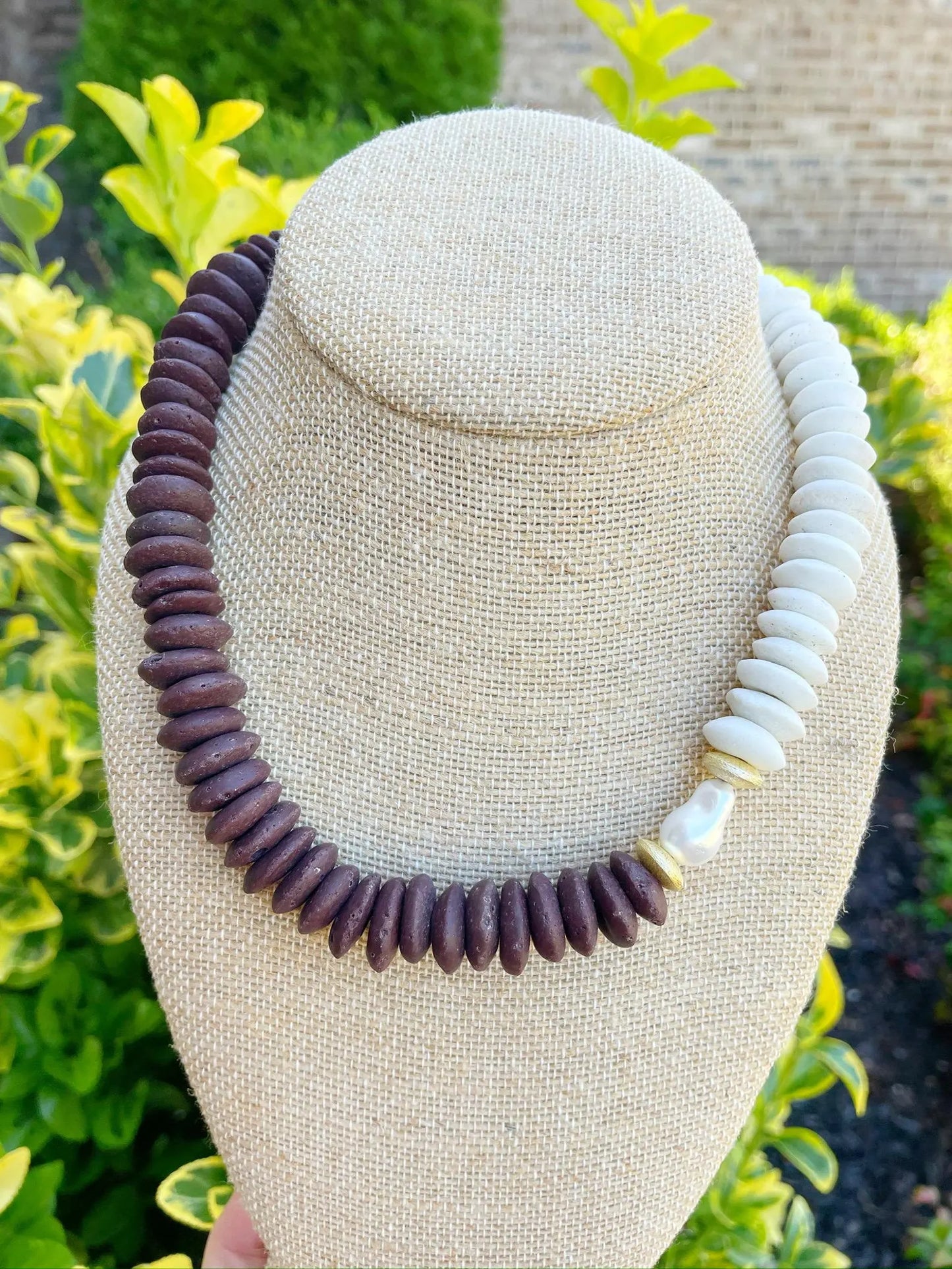 The Brown & White Ashanti Beads with Pearl Accent Necklace
